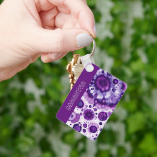 Chaveiro Padrão Artístico de Círculos em Batik Roxo Violeta