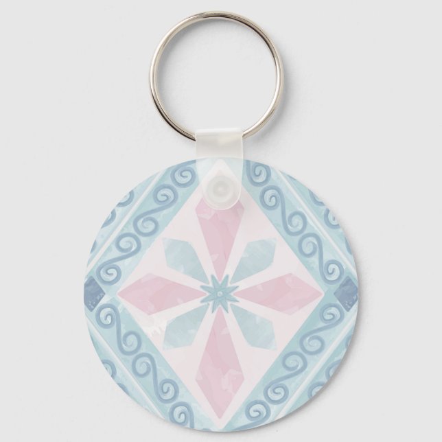 Chaveiro padrão azul em forma de diamante (Frente)