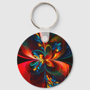 Chaveiro Padrão Azul Laranja-Abstrato Floral Moderno #14