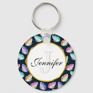 Chaveiro Padrão bonito de borboleta de aquarela Pastel