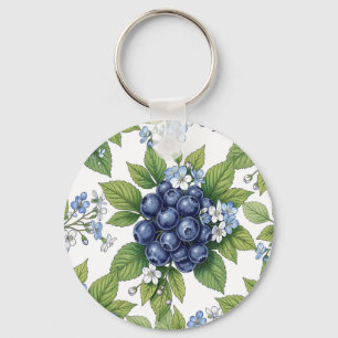 Chaveiro Padrão Botânico de Flor de Mirtilo Vintage