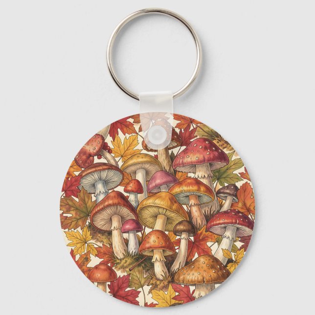 Chaveiro Padrão Botânico Florestal de Cogumelos Outono Vint (Frente)