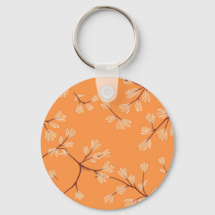 Chaveiro Padrão Botânico Laranja Ramos Desenhados à Mão Bra