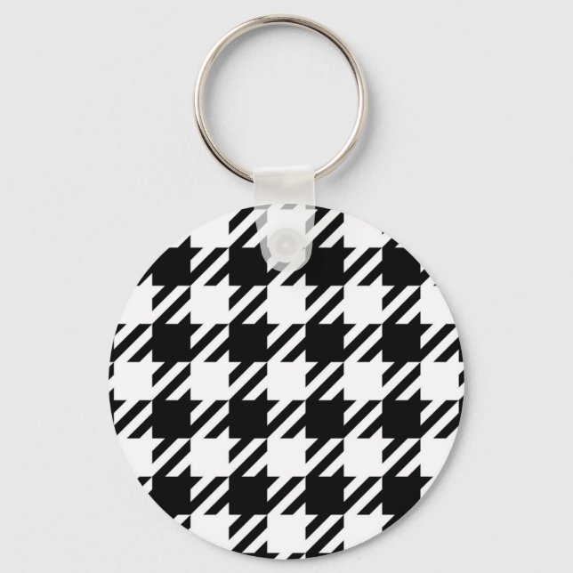 Chaveiro Padrão branco sobre houndstooth preto (Frente)