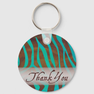 Chaveiro Padrão Brown and Teal Zebra Obrigado