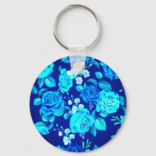 Chaveiro Padrão Clássico de Flores de Rosa Azul-876