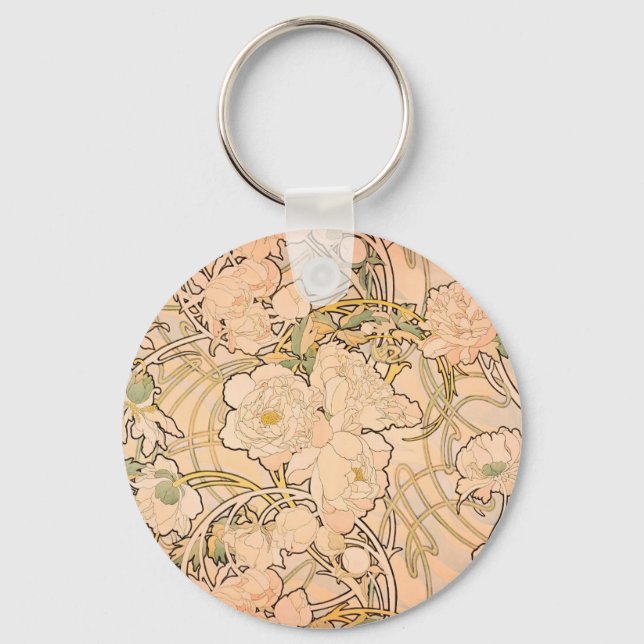 Chaveiro Padrão Clássico de Jardim de Peônia Art Nouveau po (Frente)