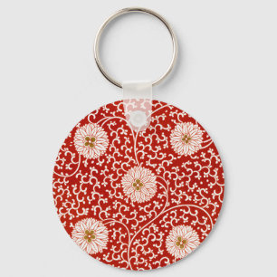 Chaveiro Padrão Clássico do Ornamentado Floral Vermelho Vib