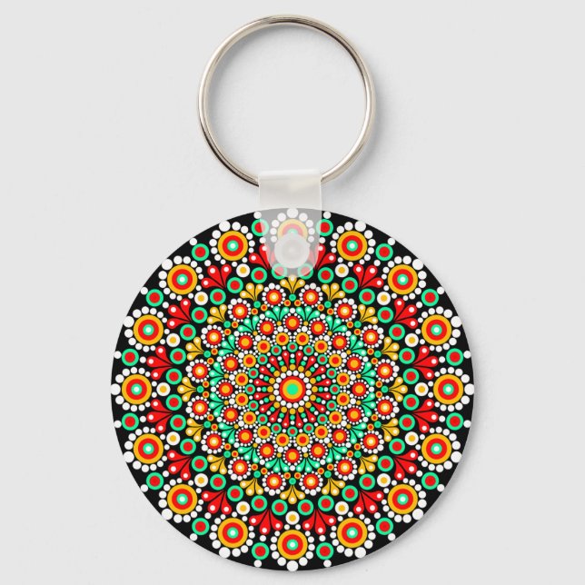 Chaveiro Padrão Colorido de Mandala Boho Ponto  (Verso)