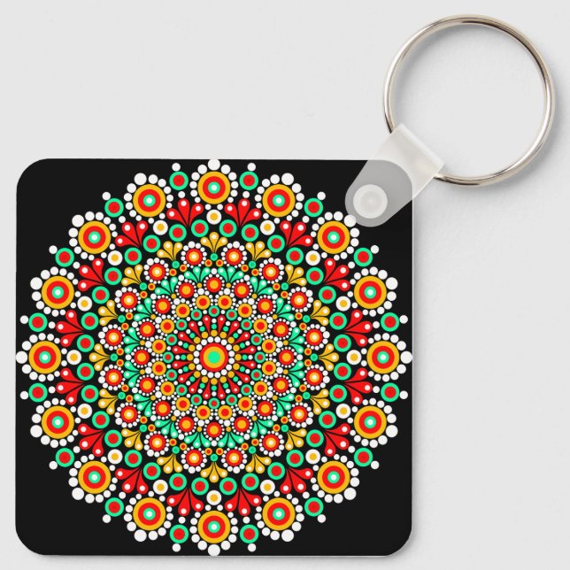 Chaveiro Padrão Colorido de Mandala Boho Ponto  (Verso)