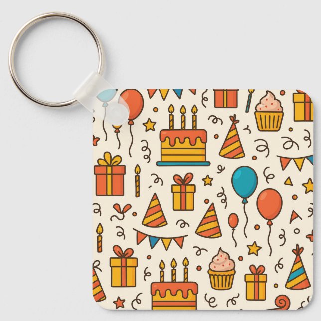 Chaveiro Padrão contínuo de festa de aniversário vibrante (Frente)
