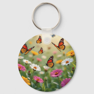 Chaveiro Padrão contínuo de prado de borboleta com flores v