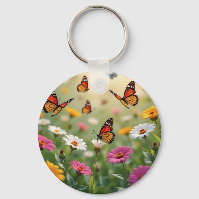 Chaveiro Padrão contínuo de prado de borboleta com flores v (Frente)