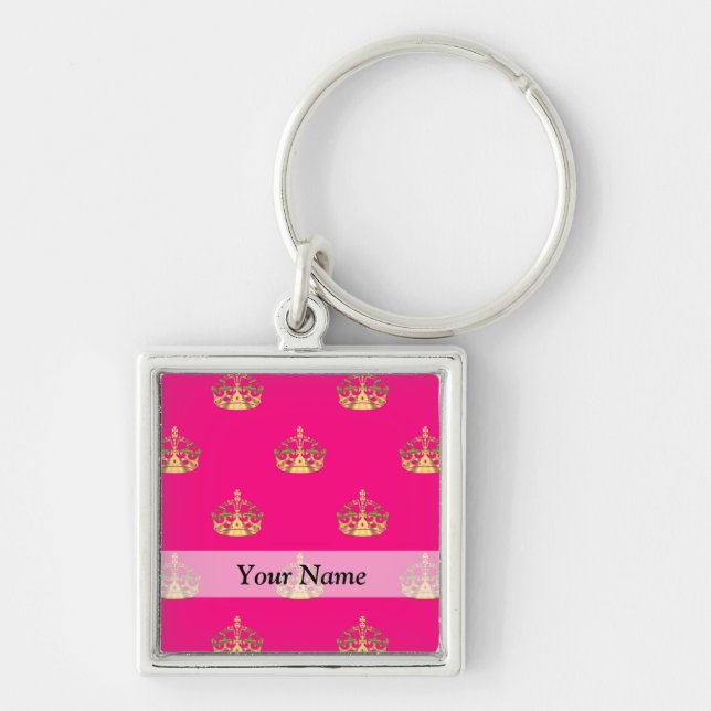 Chaveiro Padrão da coroa rosa e dourada (Frente)
