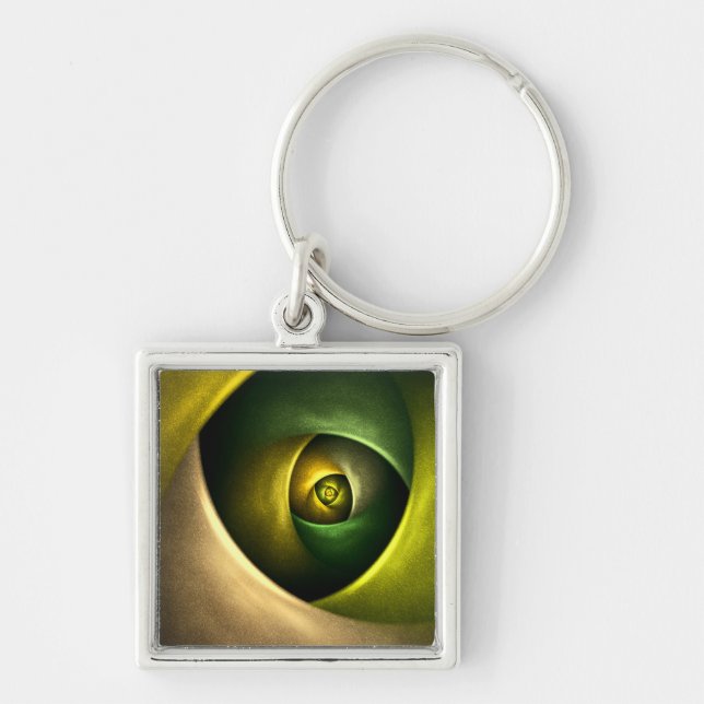 Chaveiro Padrão de Abstrato de Arte Floral Moderna Verde #2 (Frente)