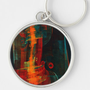 Chaveiro Padrão de Abstrato de Arte Moderno Vermelho Azul-L