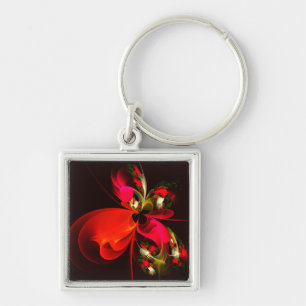 Chaveiro Padrão de Abstrato de Arte Vermelha Verde Floral M