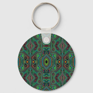 Chaveiro Padrão de Abstrato do Trippy Retro Black e do Verd