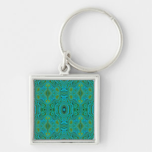 Chaveiro Padrão de Abstrato do Trippy Retro Turquoise Chart