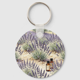 Chaveiro Padrão de Aquarela de Campo de Lavanda Óleo Essenc
