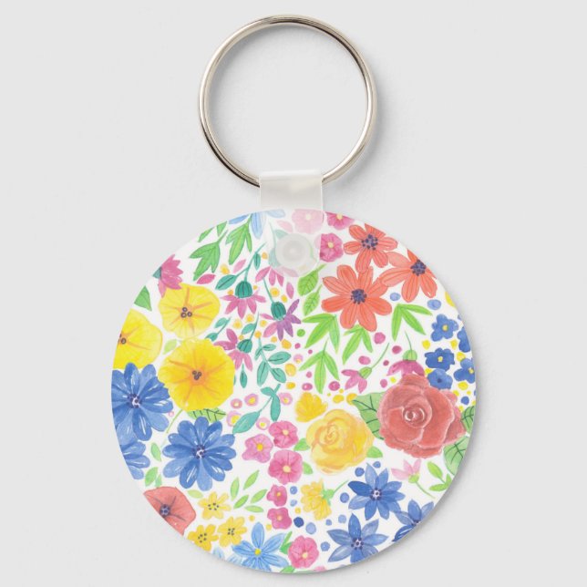 Chaveiro Padrão de aquarela floral (Frente)