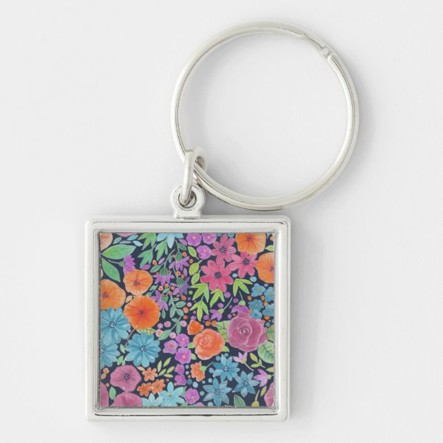 Chaveiro Padrão de aquarela floral (Frente)