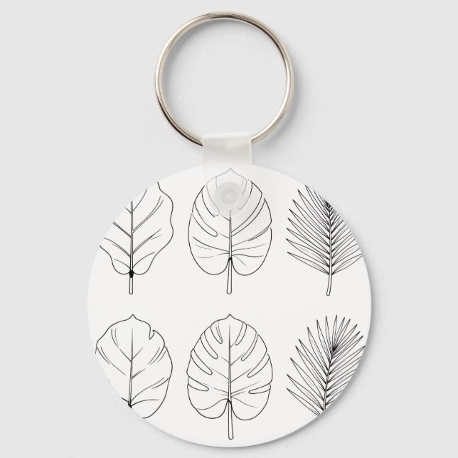 Chaveiro Padrão de Arte de Folhas Tropicais (Frente)
