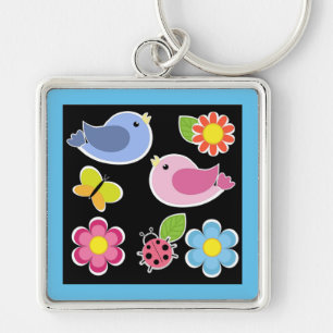 CHAVEIRO PADRÃO DE AVES E FLORES