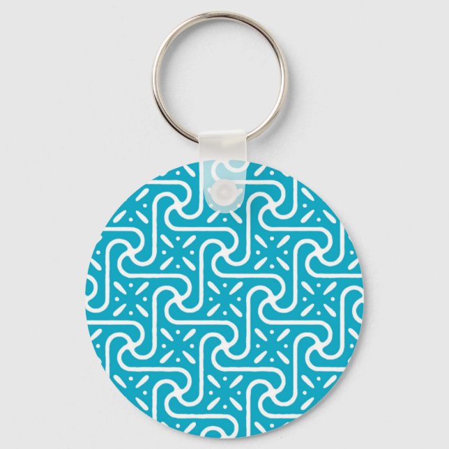 Chaveiro Padrão de azulejo egípcio, turquesa e branco (Frente)