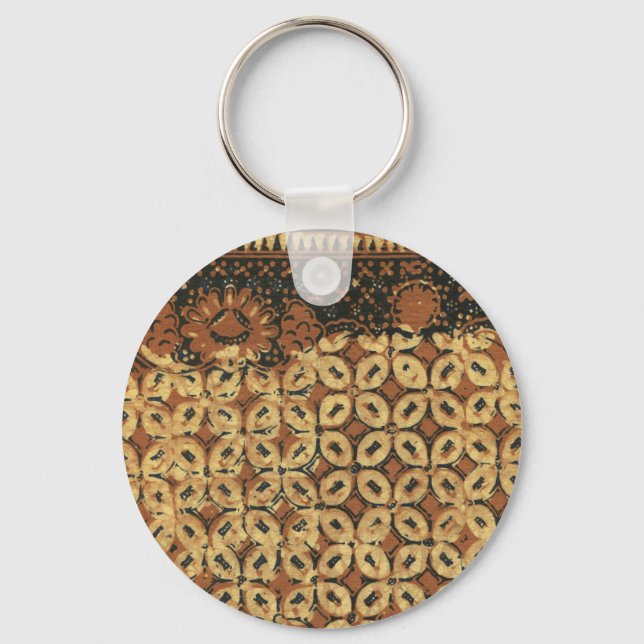 Chaveiro Padrão de Batik Kawung Indonésio Vintage Rústico (Frente)