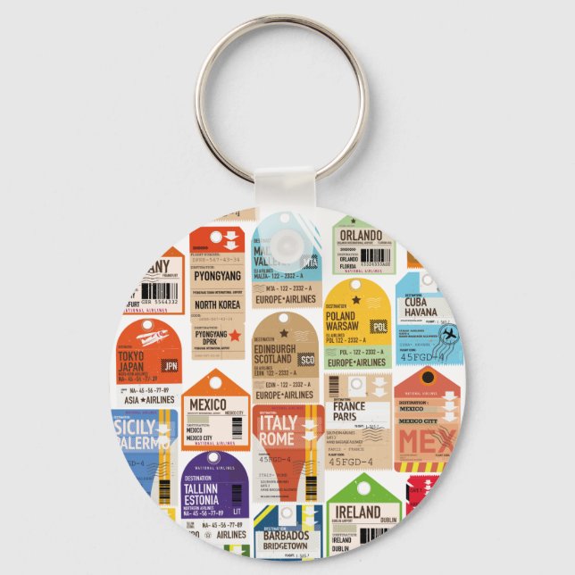 Chaveiro Padrão de bilhetes de viagem vintage. (Frente)
