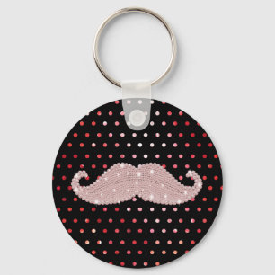 Chaveiro Padrão de Bolinhas de bigode cor-de-rosa engraçado