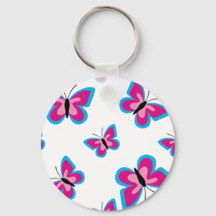 Chaveiro Padrão de Borboleta Rosa Azul