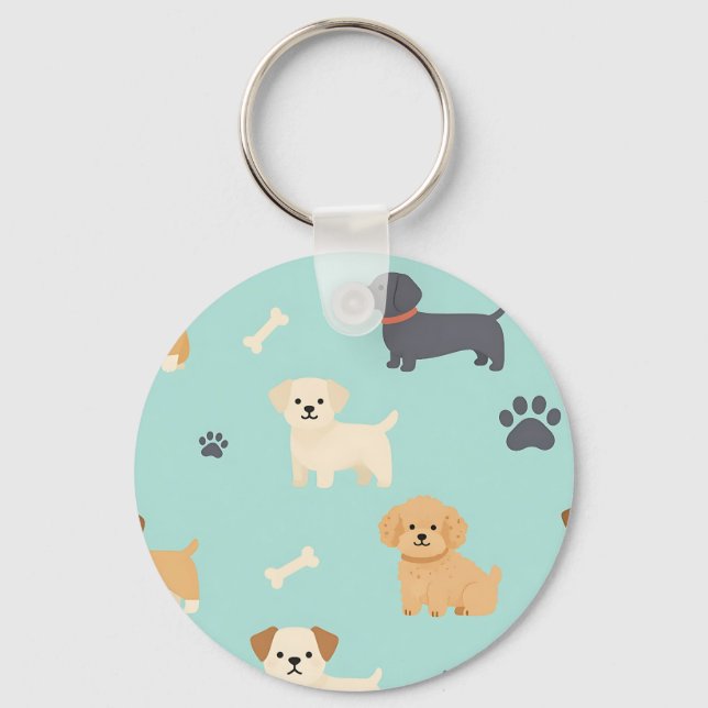 Chaveiro Padrão de Cachorrinhos Fofos (Frente)