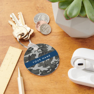 Chaveiro Padrão de Camuflagem Cinza, Seu nome, Personalize