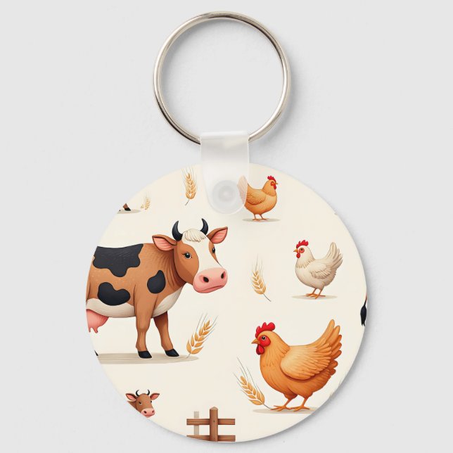 Chaveiro Padrão de Celeiro de Animais de Fazenda Fofos (Frente)