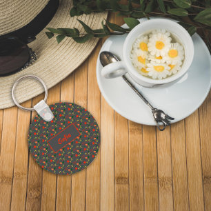 Chaveiro Padrão de cinza floral flores silvestres nome Chav