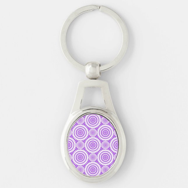 Chaveiro Padrão de Círculos Geométricos Lavanda e Branco (Frente)