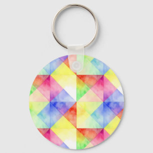 Chaveiro Padrão de Colcha de Diamante Arco-Íris em Aquarela