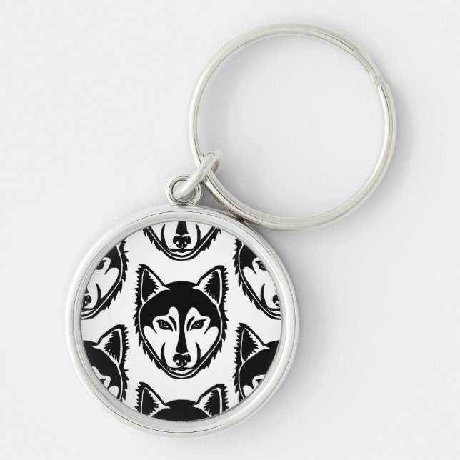 Chaveiro Padrão de corte Lino do retrato preto e branco do  (Frente)