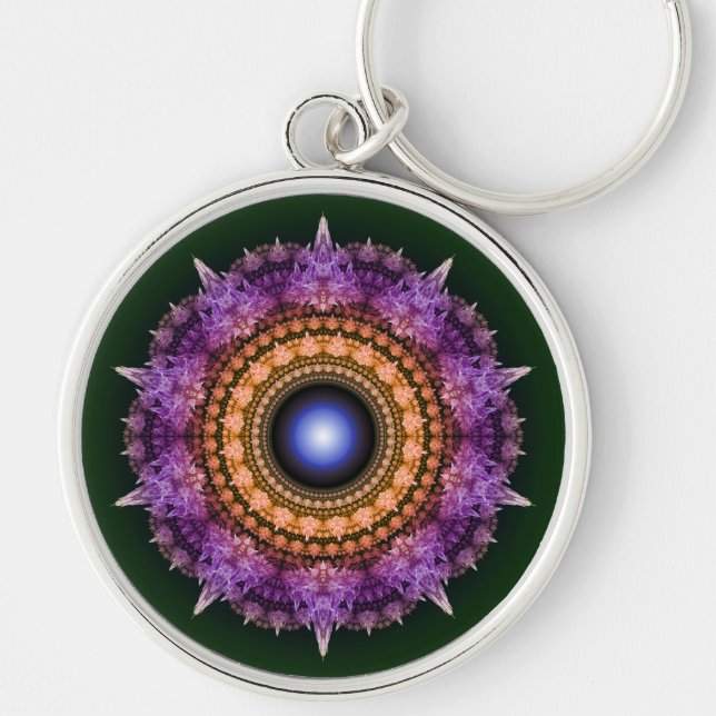 Chaveiro Padrão de cristal violeta fractal (Frente)