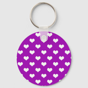 Chaveiro Padrão de design de coração de amor branco roxo
