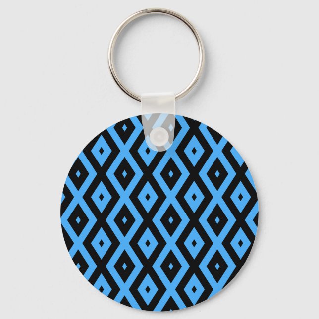 Chaveiro Padrão de diamante azul-céu e preto (Frente)