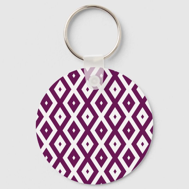 Chaveiro Padrão de diamante branco e roxo de ameixa (Frente)