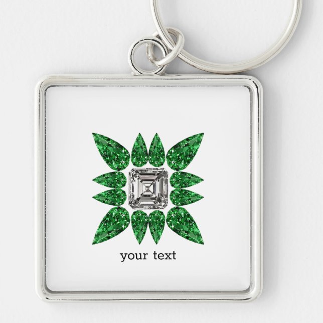 Chaveiro Padrão de Diamante em forma de pera verde (Frente)