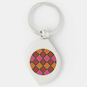 Chaveiro Padrão de Diamante Harlequim Vibrante em Vermelho,
