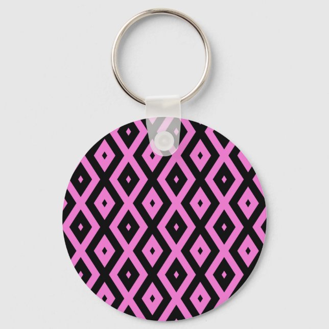 Chaveiro Padrão de diamante rosa e preto (Frente)