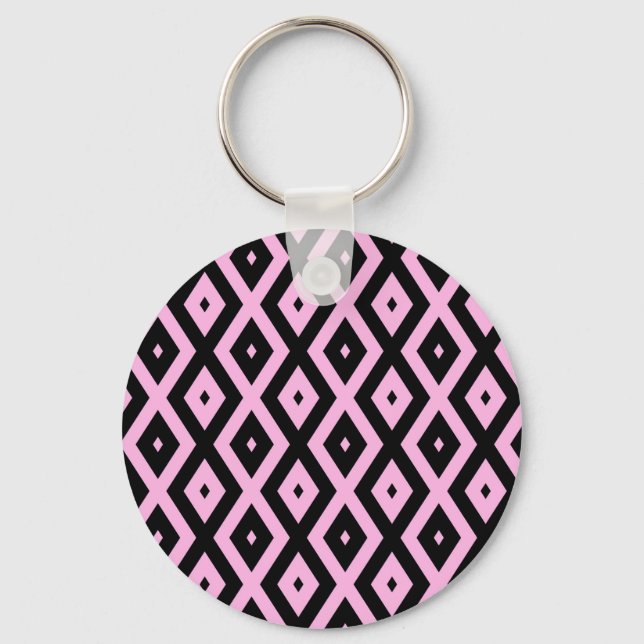 Chaveiro Padrão de diamante rosa pálido e preto (Frente)