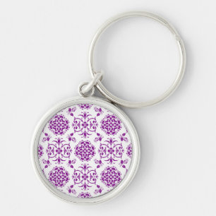 Chaveiro Padrão de estilo damasco floral roxo e branco