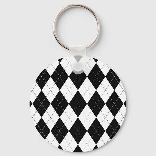 Chaveiro Padrão de Estilo Geométrico Branco Preto (Frente)
